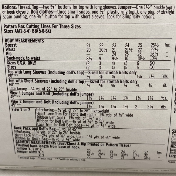 Simplicity 8566 Barbie Doll & Girls Clothing Sewing Pattern Uncut Sizes 2-4 - Picture 7 of 14